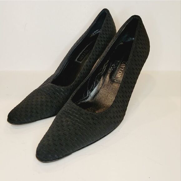 WOMENS Ann Taylor Made in Italy BLACK TEXTILE HEEL PUMPS - Picture 11 of 13